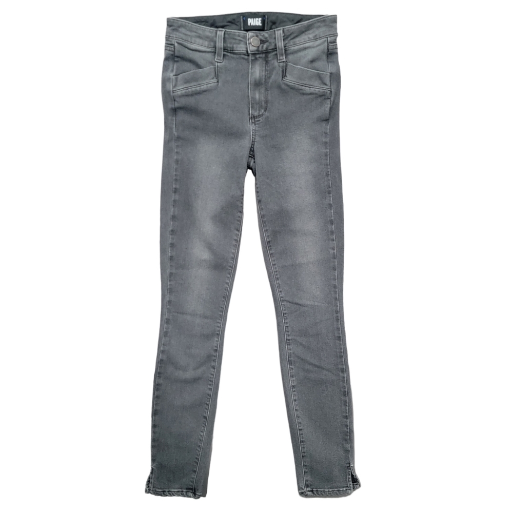 Paige Smoke Grey Skinny Stretchy Gray High Rise Jeans Slit Hem 24